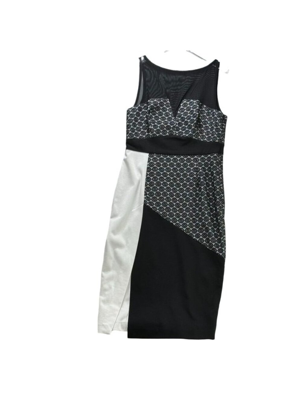 ASOS Women's Monochrome Geometric Dress Mesh Detail Black White Size 8